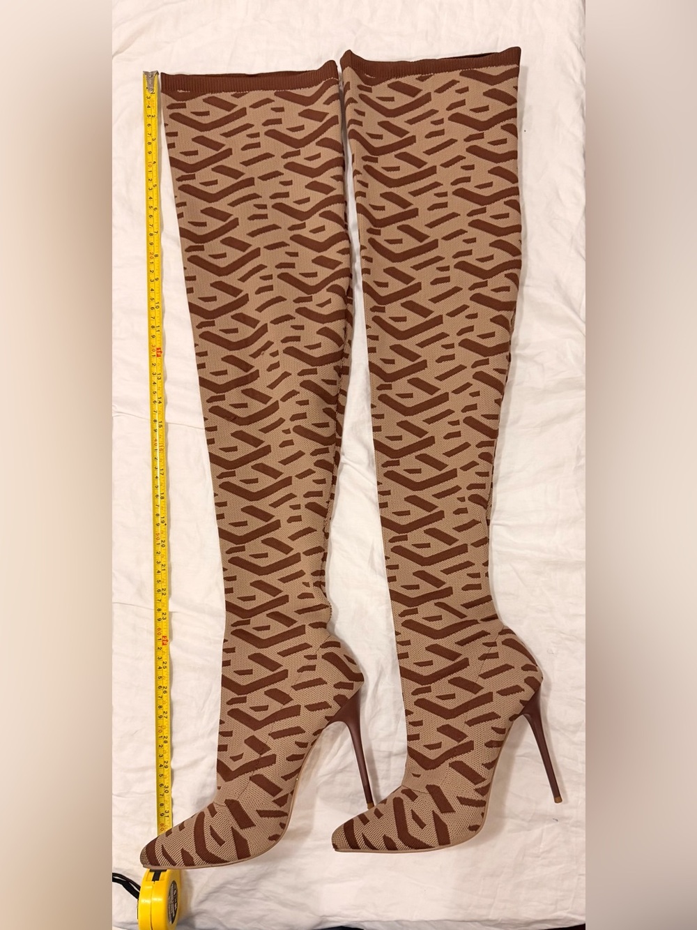 Women's Brown Patterned Over-the-Knee Heeled Boots